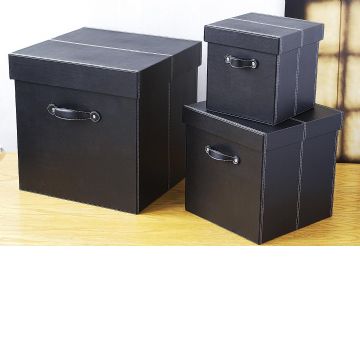 Set Of Three Faux Leather Storage Boxes